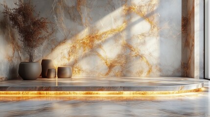 Wall Mural - Elegant interior design featuring marble textures and natural light in modern space