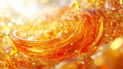 Fototapete - Golden liquid swirls, bokeh background, abstract splash, beverage advertisement