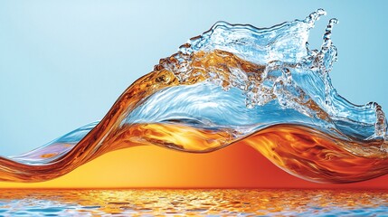 Poster - Golden sunset wave, ocean reflection, liquid art, abstract background, commercial use