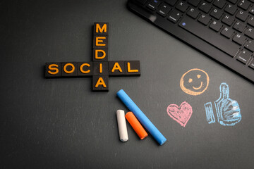Wall Mural - social media. crossword from old alphabet letters tiles
