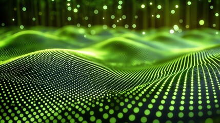 Wall Mural - Green digital wave abstract background, data flow, technology