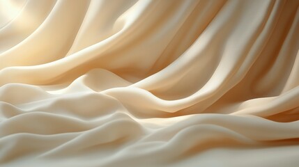 Poster - Soft cream fabric draped elegantly with gentle folds under warm light in a serene setting