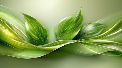 Wall Mural - Green leaves flowing, nature design, soft background, eco-friendly concept