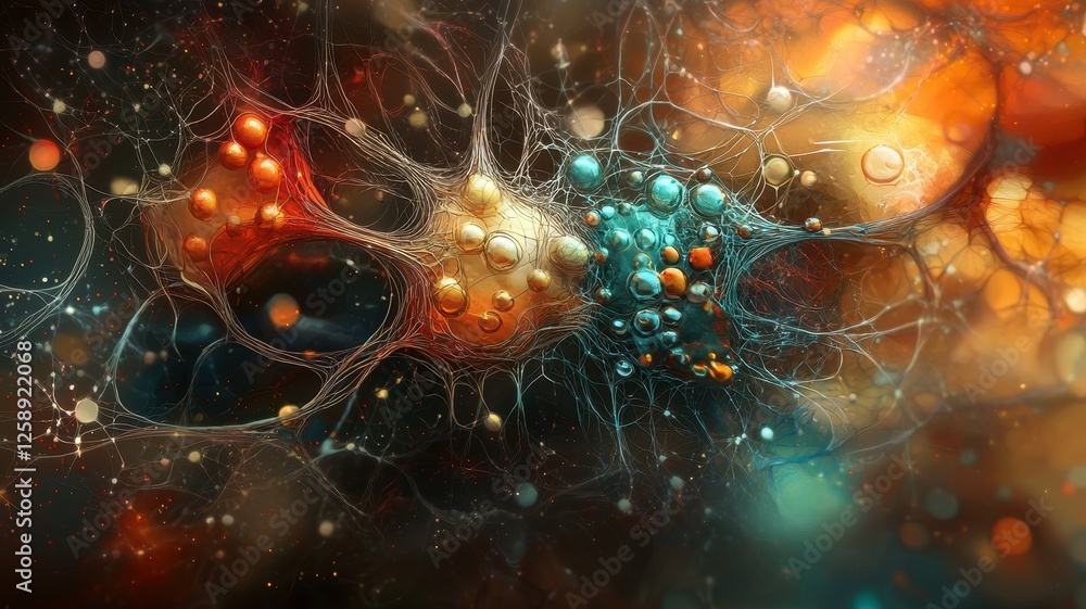 Neural Network Effect AI neural network development. Abstract colorful network of ...