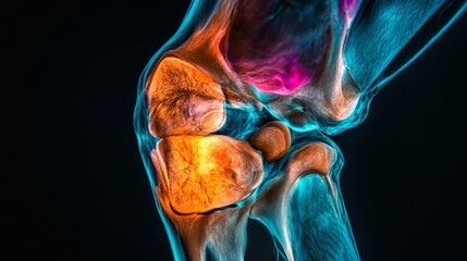 Wall Mural - this is an artistic representation of a human knee joint. the colorful anatomy showcases bones and c