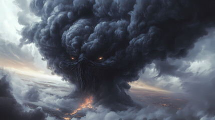 Monster cloud of sentient floating black smoke generative ai. Sentient Storms. Illustration