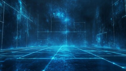 Futuristic grid background; digital space, glowing particles, technology