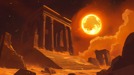 Wall Mural - An ancient temple that only appears during solar eclipses. Solar Eclipse Temples. Illustration