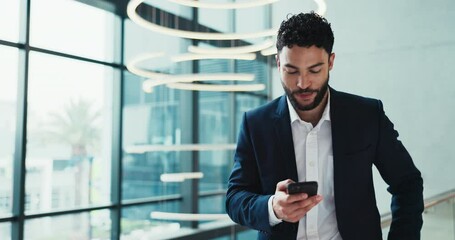 Aufkleber - Happy, businessman and talking with phone call at office building for business deal or negotiation. Man, financial advisor or corporate investor with smile on mobile smartphone for discussion or chat