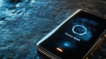 Poster - A cell phone with a factory reset option on the screen