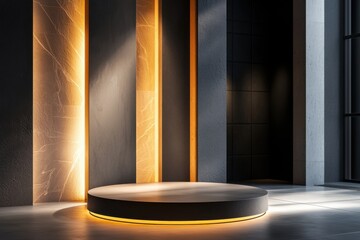 Poster - A round pedestal with a black and orange border