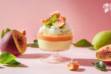 Wall Mural - Elegant fig dessert layered in glass with whipped cream topping