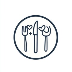 Wall Mural - Simple outline illustration of cutlery and hearts on a plate.  Possible use in restaurant design