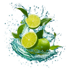 Fototapete - Water splash in abstract shape with fresh lime pieces 