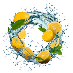 Aufkleber - Water splash in abstract shape with fresh lemon pieces 