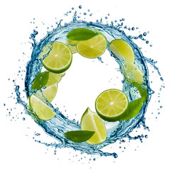 Aufkleber - Water splash in abstract shape with fresh lime pieces 