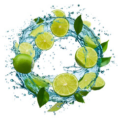 Aufkleber - Water splash in abstract shape with fresh lime pieces 