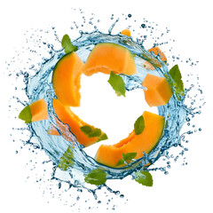 Aufkleber - Water splash in abstract shape with fresh sugar melon