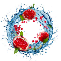 Aufkleber - Water splash in abstract shape with fresh pomegranate pieces 