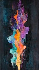 Leinwandbilder - Abstract artwork featuring vibrant dripping paint in orange, purple, and turquoise, creating a dynamic flow, representing movement, energy, and emotion in a modern style.