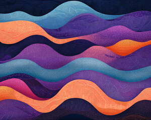 Leinwandbilder - Colorful abstract wave pattern with vibrant orange, purple, and blue lines on a dark background, symbolizing fluidity, movement, and creativity in digital art.