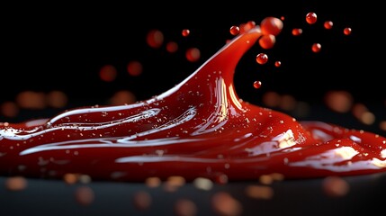 Poster - Red liquid splash, dark background, droplets, vibrant