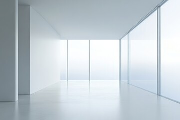  Minimalist interior features white walls floor and large windows