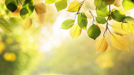 Sticker - Sunlight illuminates green and yellow leaves on a sunny day