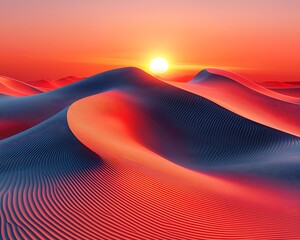 Wall Mural - Abstract desert composition geometric patterns of dunes a vivid orange sun and minimalistic design