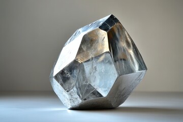 Canvas Print - A faceted silver object rests on a flat surface