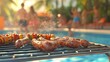 © Alexej - A male grilling at a poolside party with family in the backyard