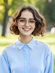 Wall Mural - Young woman smiling outdoors