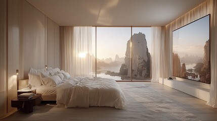 Wall Mural - Sunrise Mountain View Luxury Bedroom