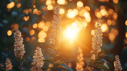 Canvas Print - Sunset flowers, bokeh background, nature scene, peaceful, spring