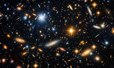 Wall Mural - glittering starlit galaxy with deep midnight blues, twinkling celestial clusters evoking wonder and 