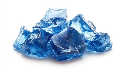 Blue transparent jelly cubes isolated on white background. Possible use food display