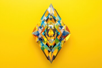 Wall Mural - A geometric folded paper sculpture is set on a yellow background