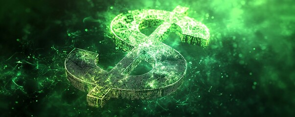 Poster - Digital dollar sign glowing green on dark background