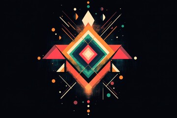 Wall Mural - Abstract geometric shapes form colorful symmetrical pattern against black background