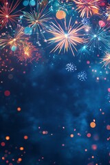 Aufkleber - Colorful fireworks exploding in night sky with bokeh lights