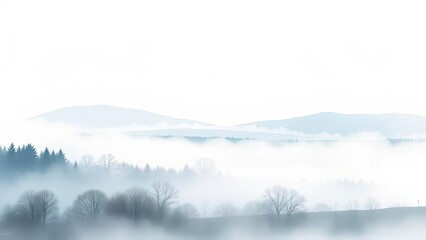 Naklejka na meble Serene Foggy Mountain Landscape Winter Forest Trees Hills