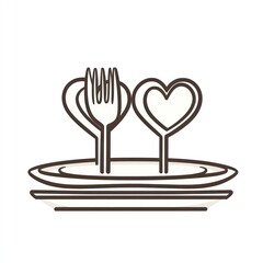 Wall Mural - Two forks and two hearts on plates