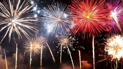 Aufkleber - Colorful Fireworks Display Lighting Up The Night Sky During A Celebration Event : Generative AI