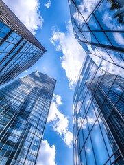 Wall Mural - Modern skyline view with updated architectural buildings and blue sky with clouds reflected in glass : Generative AI