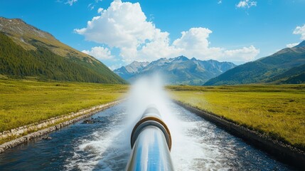 Poster - Streamlined Water Pipe Flowing Through a Scenic Mountain Landscape