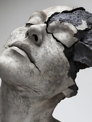 Aufkleber - Abstract Sculpture of a Woman's Face with Cracked Texture Symbolizing Transformation : Generative AI