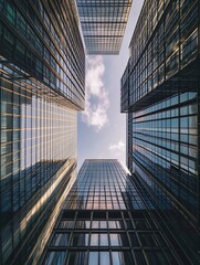 Aufkleber - Inspiring View Of Modern Glass Buildings Under Clear Blue Sky : Generative AI