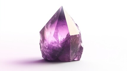 Polished amethyst crystal, single gem, isolated white background, display, possible use for jewelry or display