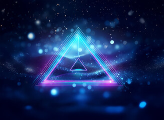 Wall Mural - abstract double exposure art featuring neon triangle outlines against a cosmic backdrop. glowing sha