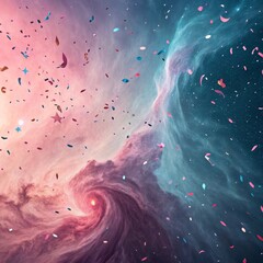 Wall Mural - Cosmic Confetti Abstract Nebula with Pink and Teal Swirls, Digital Art, Space Celebration Space art, Nebula art